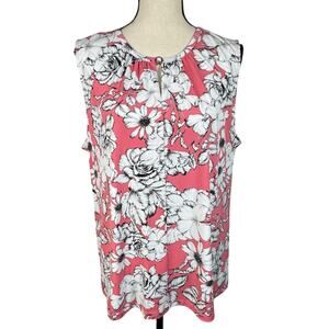 Liz Claiborne Career X-Large Top Floral Stretch Sleeveless Keyhole Round Neck